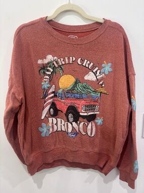 Ford Bronco Sweatshirt Medium Pink Tropical Graphic Raised Flower Pullover